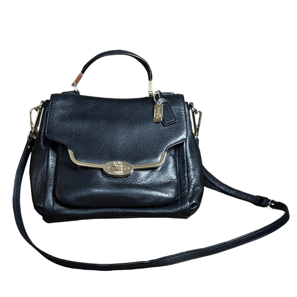 Coach Sadie  Flap Bag Black Pebbled Leather Crossbody Shoulder Bag H1369